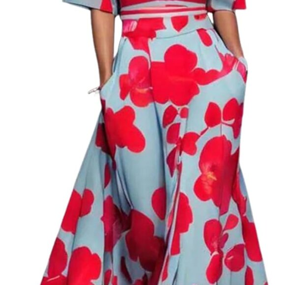 Blue and Red Short Sleeve Maxi Dress - Picture 4 of 4